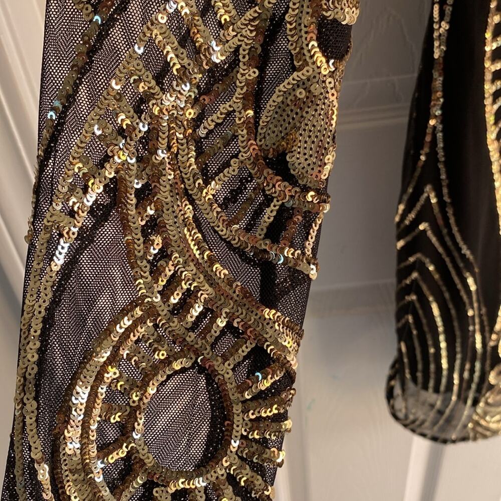 Black & Gold Sequin Bodycon Long Sleeve Dress M - Picture 6 of 10